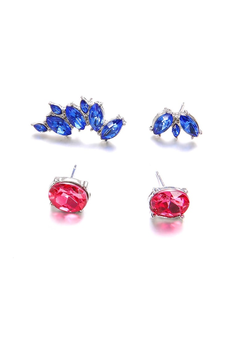 Set cercei argintii - cu pietre albastre si roz - Jone C20 -