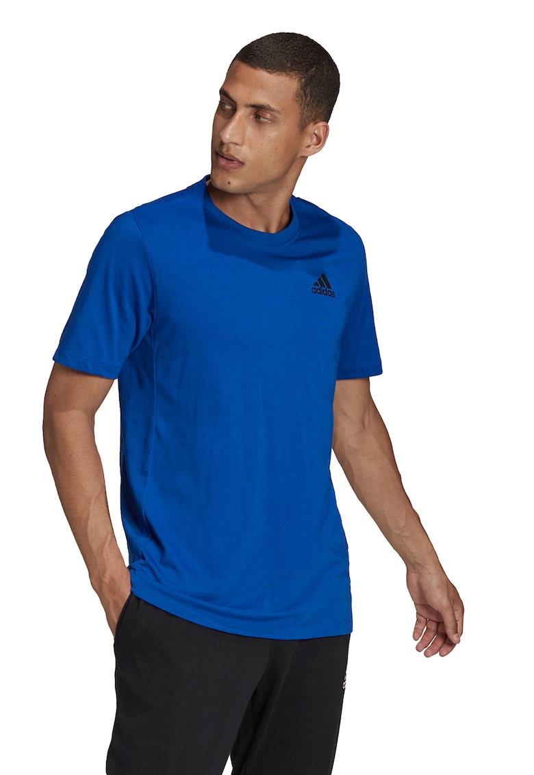 Tricou cu decolteu rotund si logo pentru fitness - Alb/Albastru royal