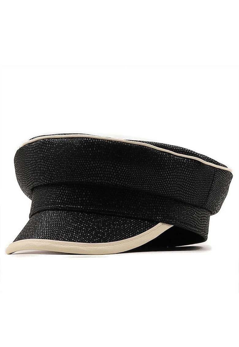Sapca neagra - din piele ecologica - cu insertii bej - Avelina -