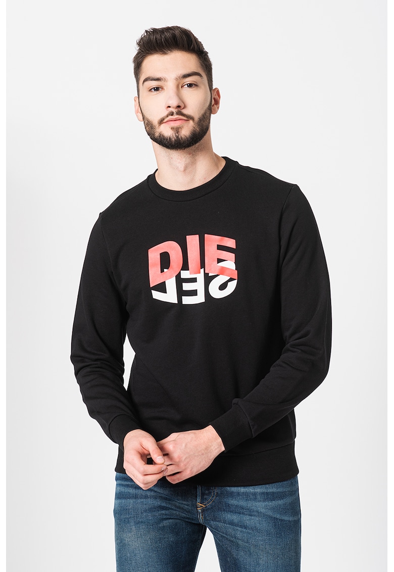 Bluza sport cu decolteu la baza gatului si imprimeu logo S-Girk - Rosu/Alb/Negru