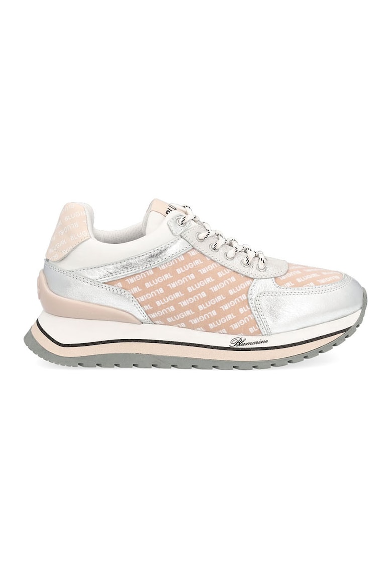 Pantofi sport low-top cu imprimeu logo - Roz piersica/Argintiu