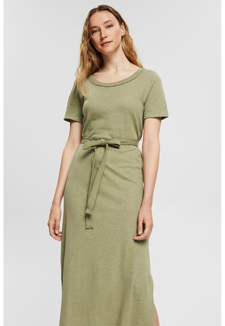 Rochie-tricou din amestec de in cu cordon detasabil in talie