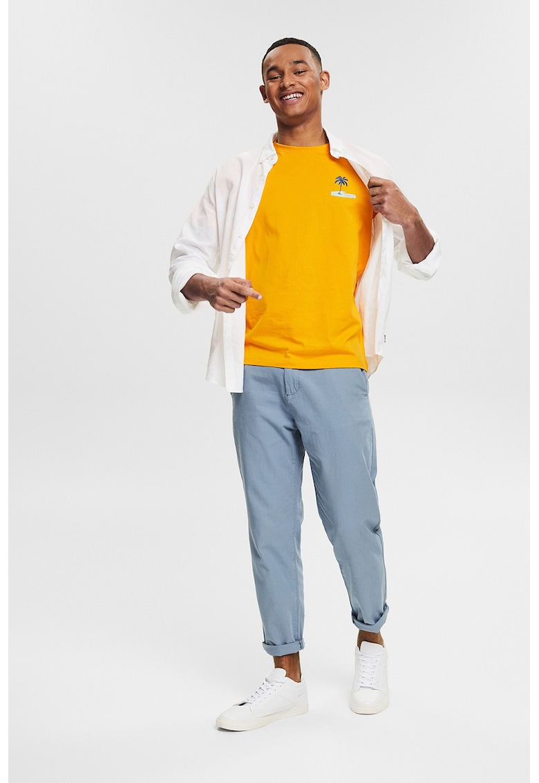 Tricou din jerseu cu decolteu la baza gatului si imprimeu discret EDC by Esprit  Imbracaminte