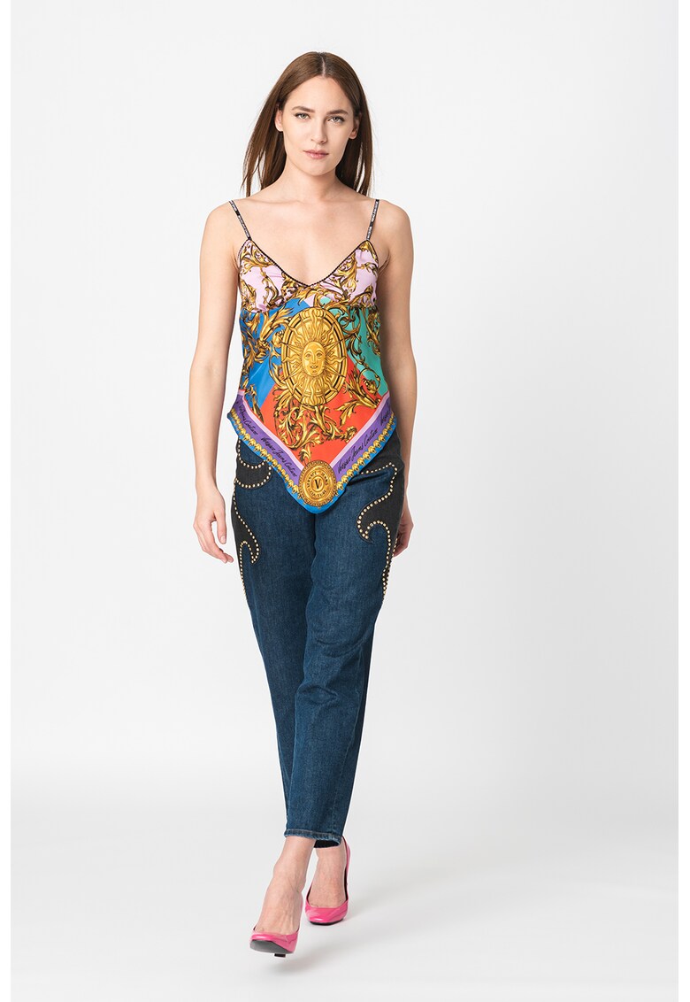 Versace Jeans Couture Десениран топ с шпиц деколте за Жени Versace Jeans Couture Десениран топ с шпиц деколте за Жени