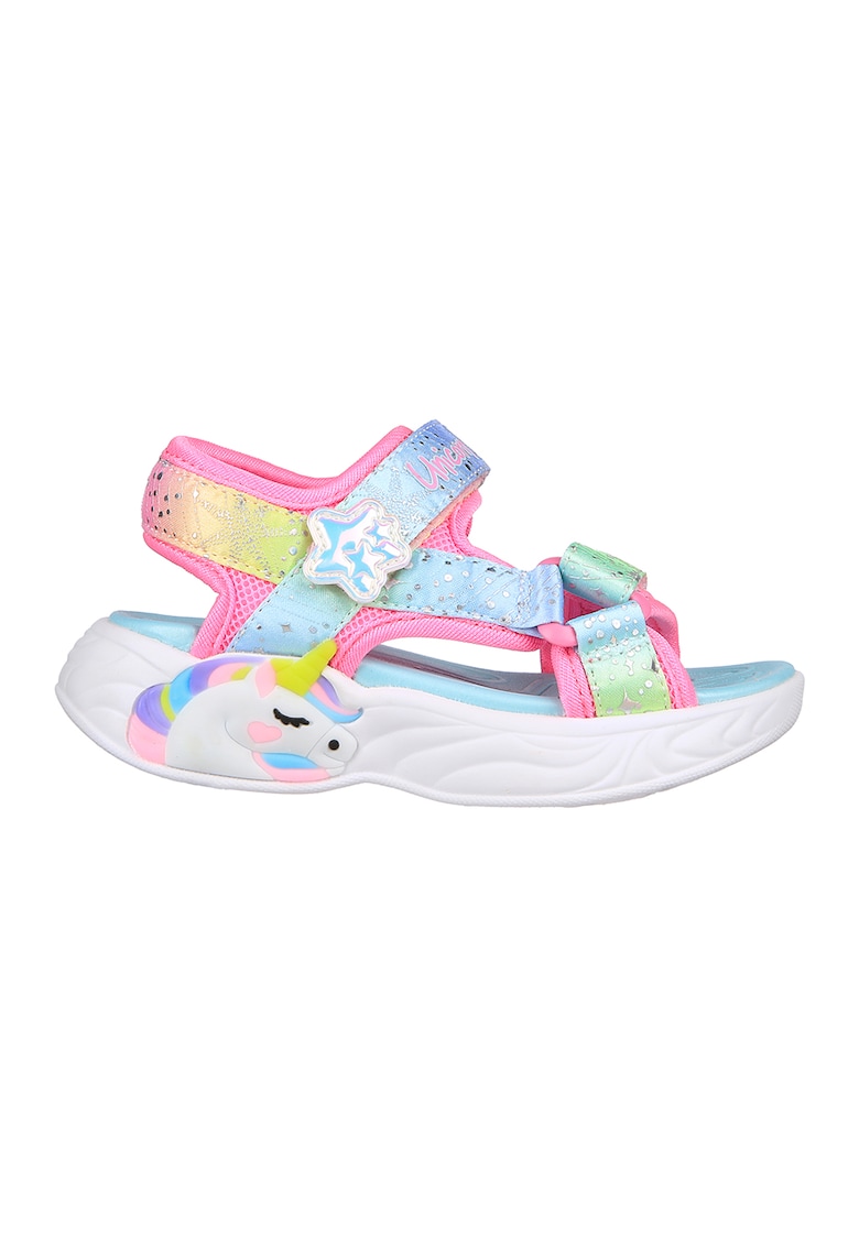 Sandale cu velcro si model colorblock Unicorn Dream