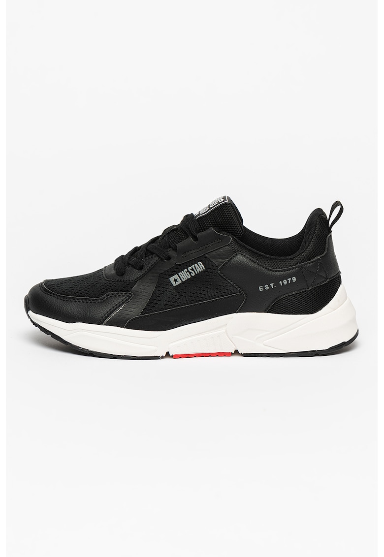 Pantofi sport de piele ecologica si material textil - Negru