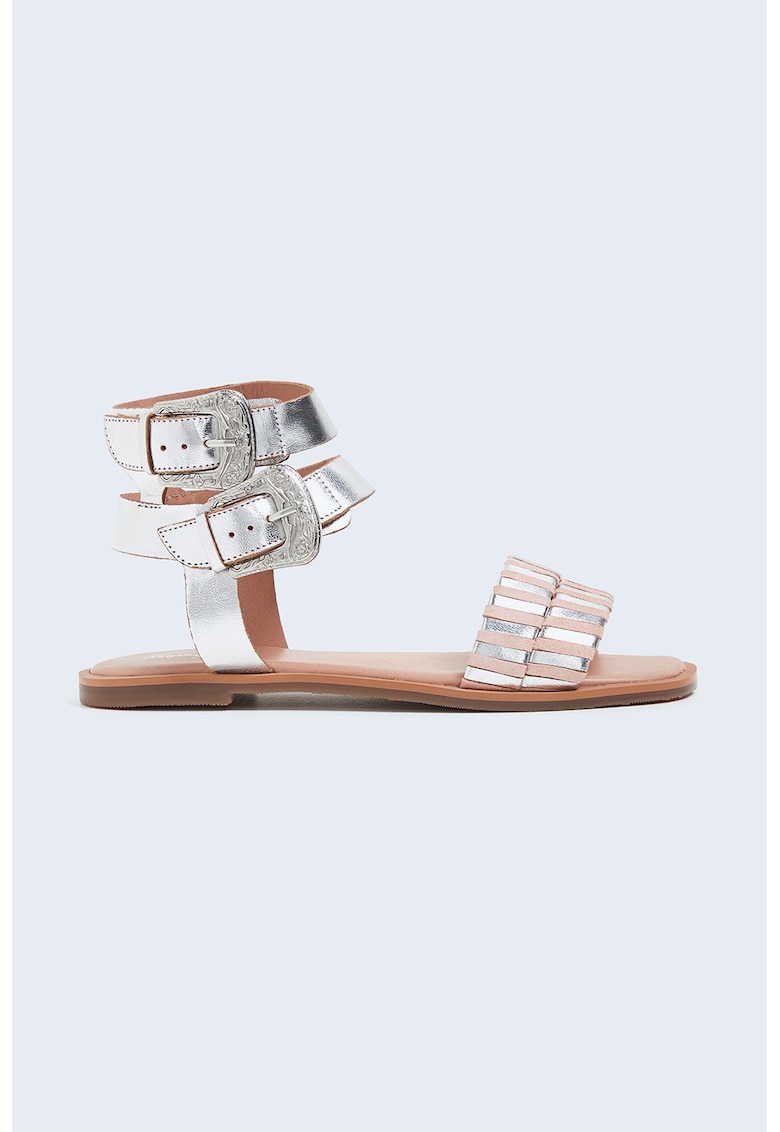 Sandale din piele cu aspect metalizat
