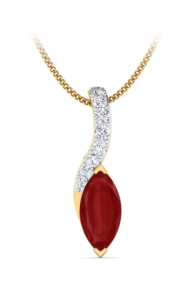 Pandantiv de aur de 18K decorat cu diamante si garnet - Auriu - Rosu inchis