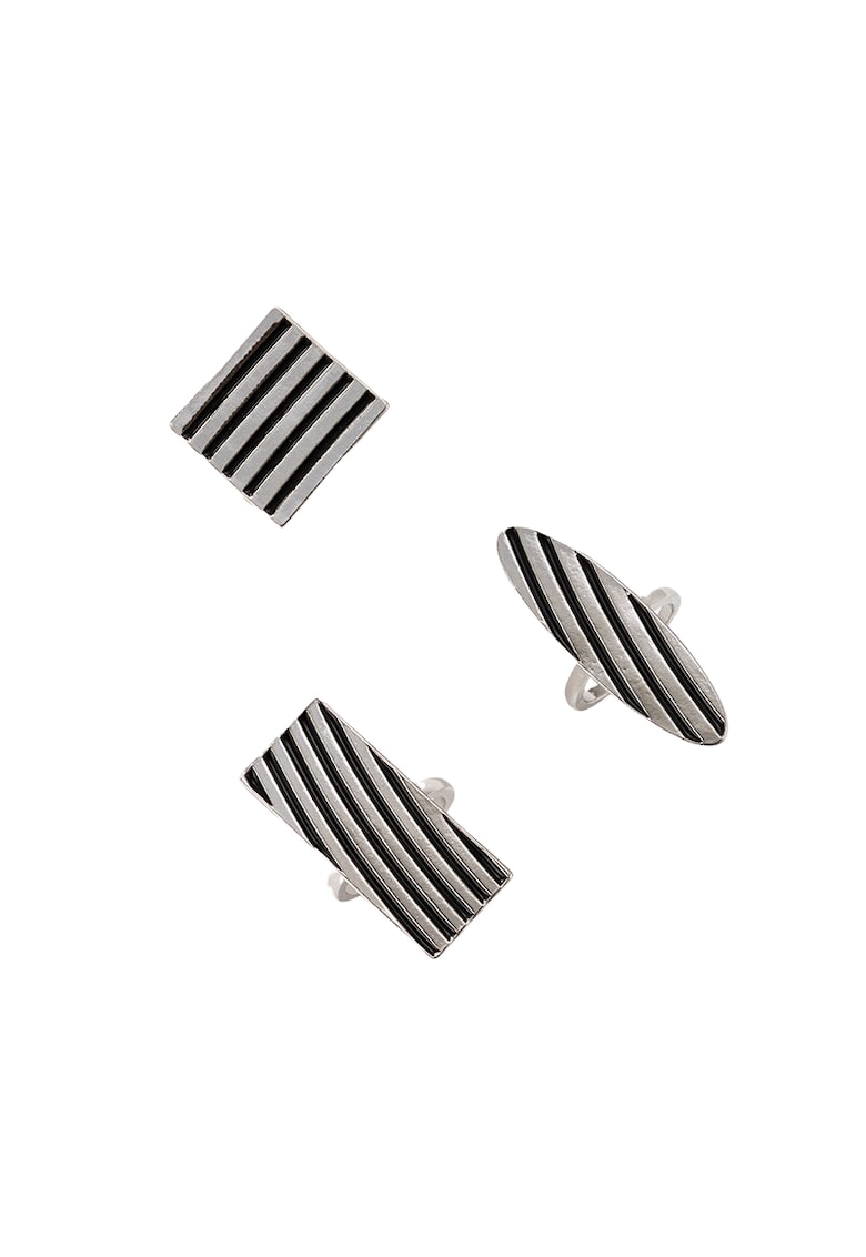 Set 3 inele - argintii - cu dungi negre - Bruna C15 -