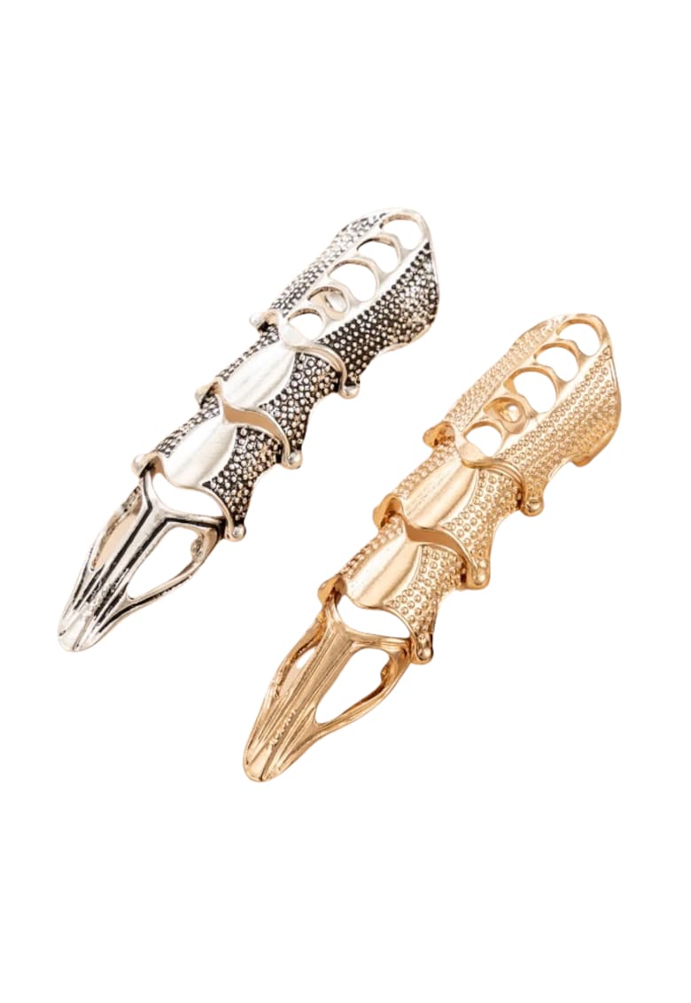 Set 2 inele - auriu cu argintiu - pe tot degetul - stil dragon - Bente C14 -