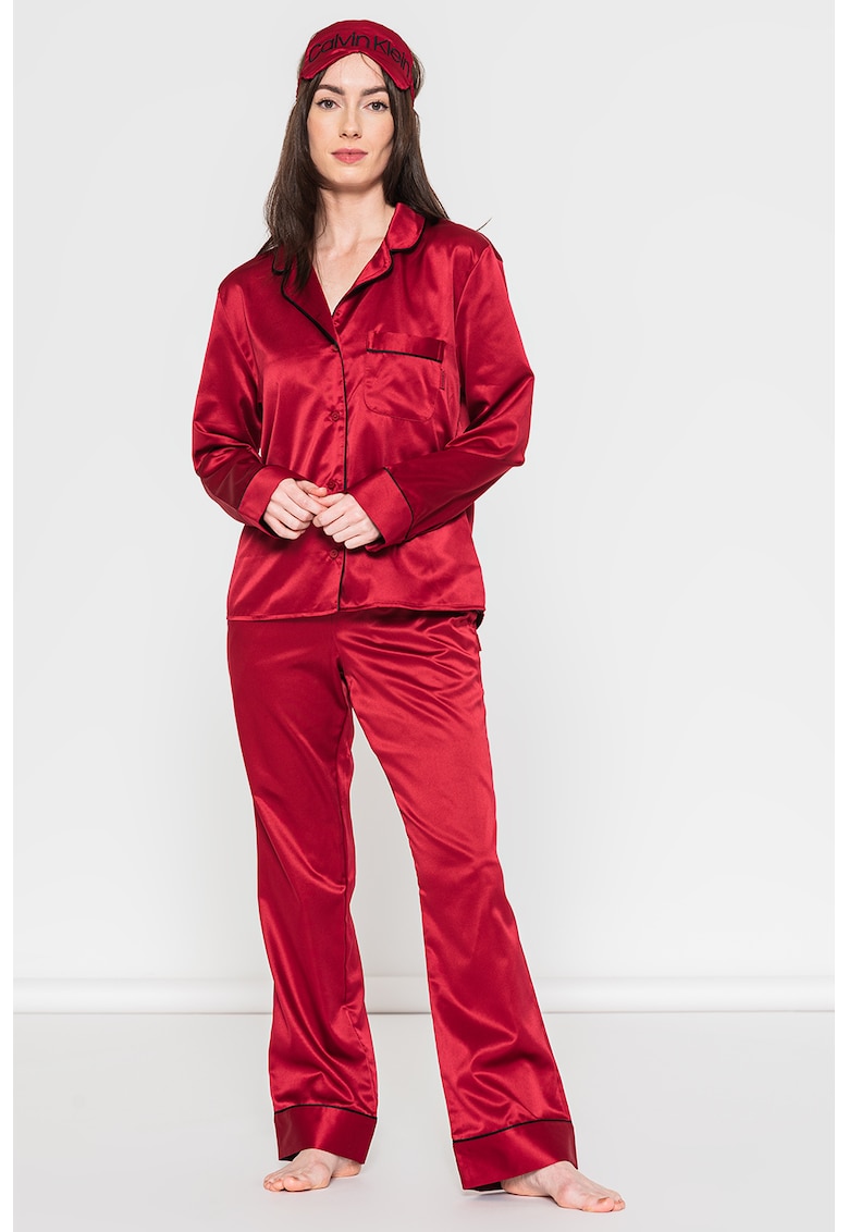 Pijama de satin cu pantaloni lungi si masca de dormit CALVIN KLEIN imagine 2022 13clothing.ro