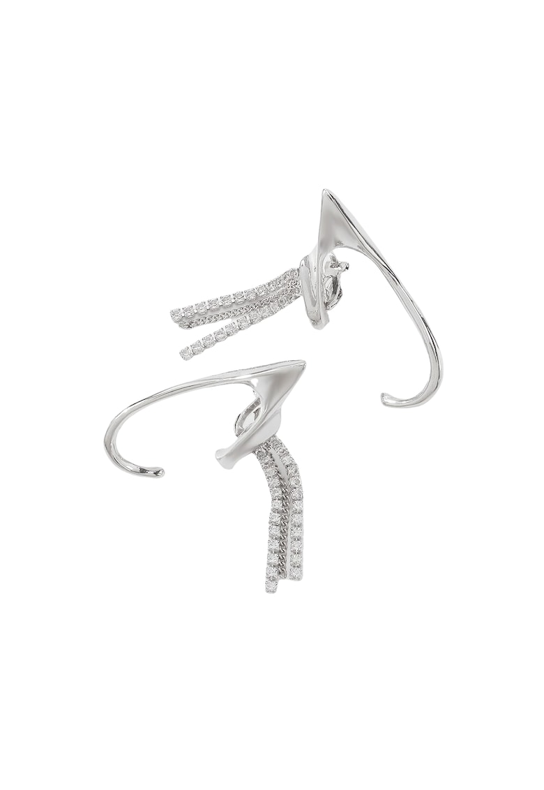 Cercei ear cuff - argintii - cu franjuri si pietre - Dafne C3 -