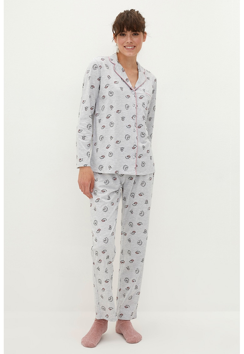Pijama cu imprimeu grafic si buzunar aplicat pe piept LC WAIKIKI