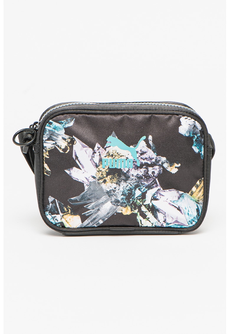 Geanta crossbody cu garnitura cu imprimeu grafic Time - Negru/Galben/Turcoaz