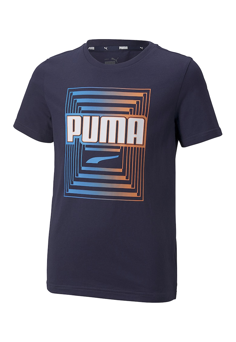 Tricou cu decolteu la baza gatului si imprimeu logo Alpha