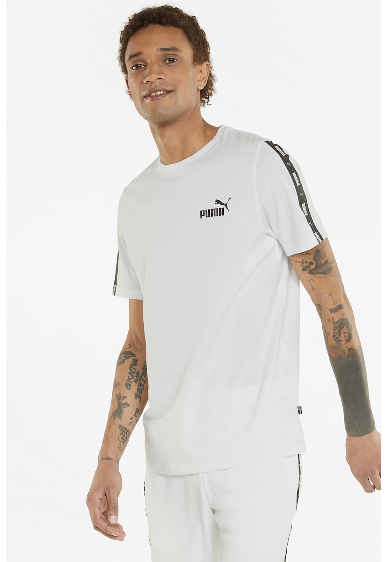 Tricou cu decolteu la baza gatului si benzi logo Essentials+