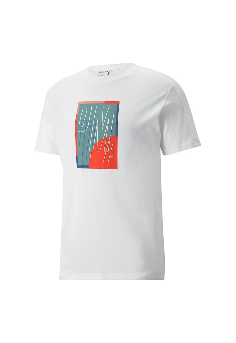 Tricou unisex cu decolteu la baza gatului si logo T7 GO FOR - Alb