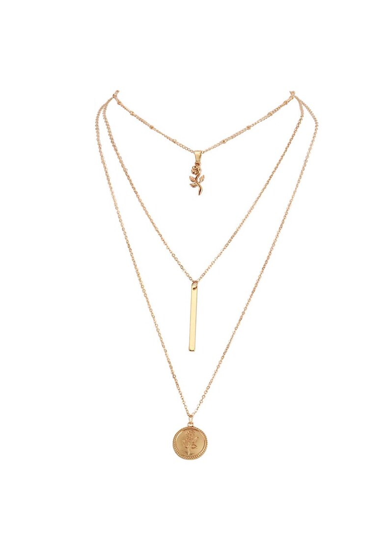 Colier in 3 straturi - auriu - cu banut si tija - Dordy C24 -