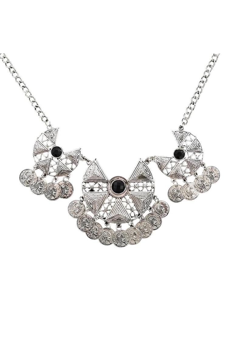 Colier argintiu - cu banuti si pietre negre - Ebertina C13 -