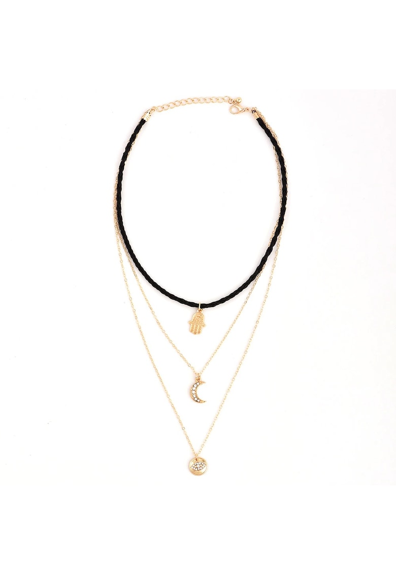 Colier in 3 straturi - auriu - cu semiluna si pietre - Dusina C25 -