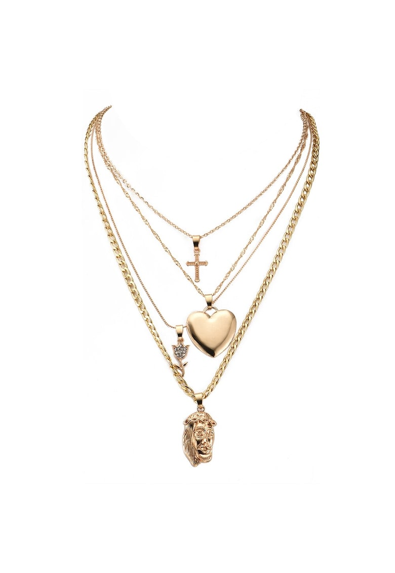 Colier in 4 straturi - auriu - cu cruce si inima - Dotty C25 -