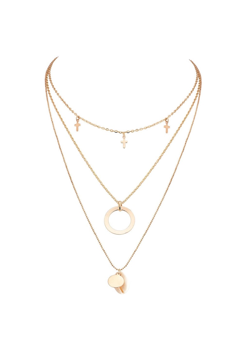 Colier in 3 straturi - auriu - cu cruciulite si scoica - Dorina C24 -