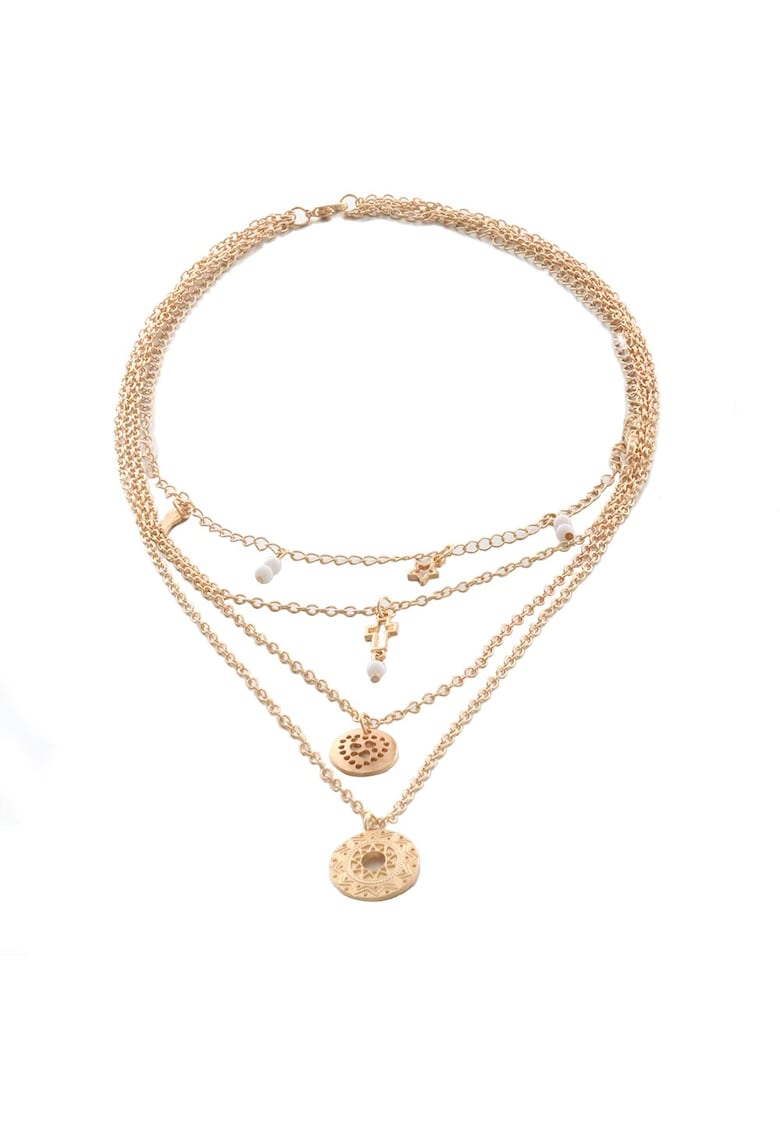 Colier in 4 straturi - auriu - cu stelute si cruciulita - Doretta C24 -