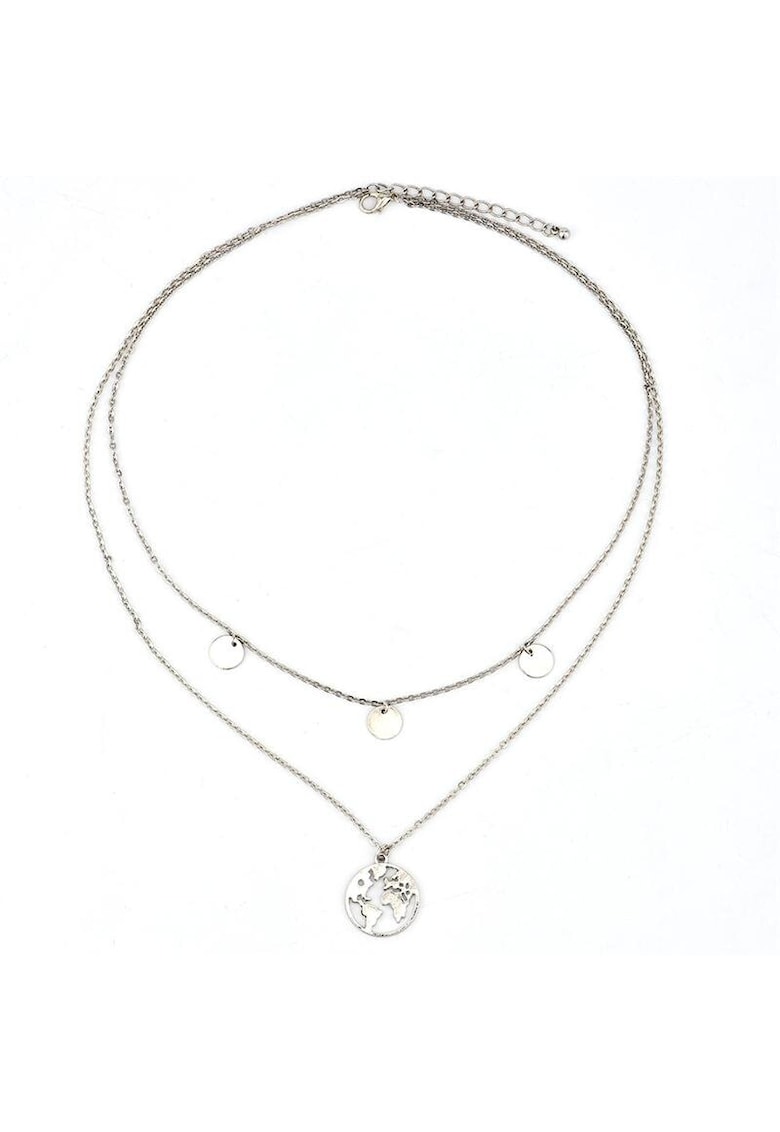 Colier in 2 straturi - argintiu - cu glob pamantesc - Dorethe C24 -