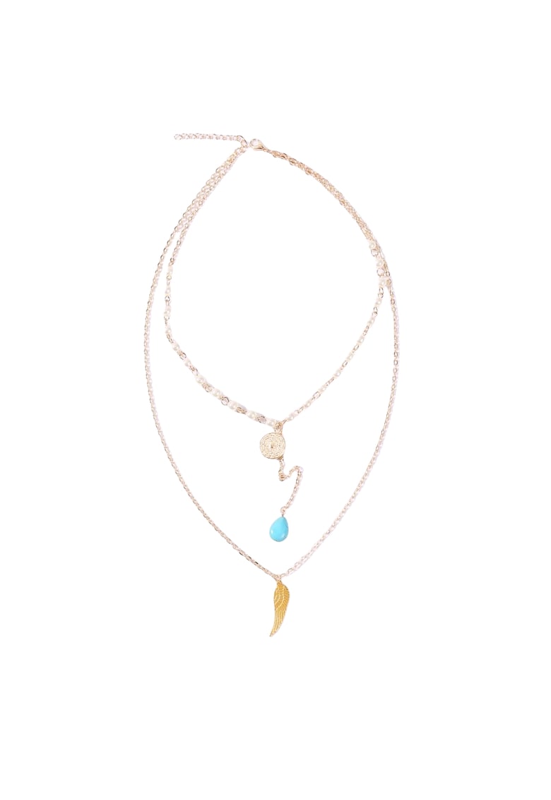 Colier in 2 straturi - auriu - cu margelute albe - Dordie C24 -