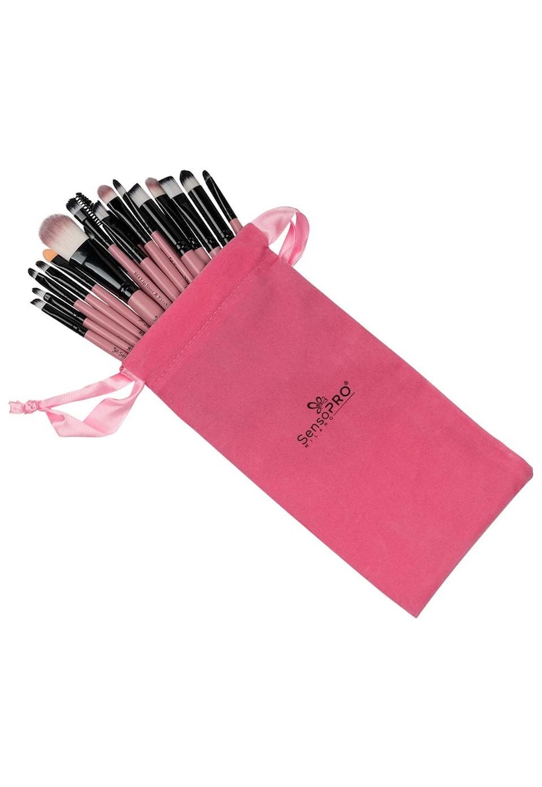 Set 20 pensule machiaj  Pink - Husa depozitare inclusa