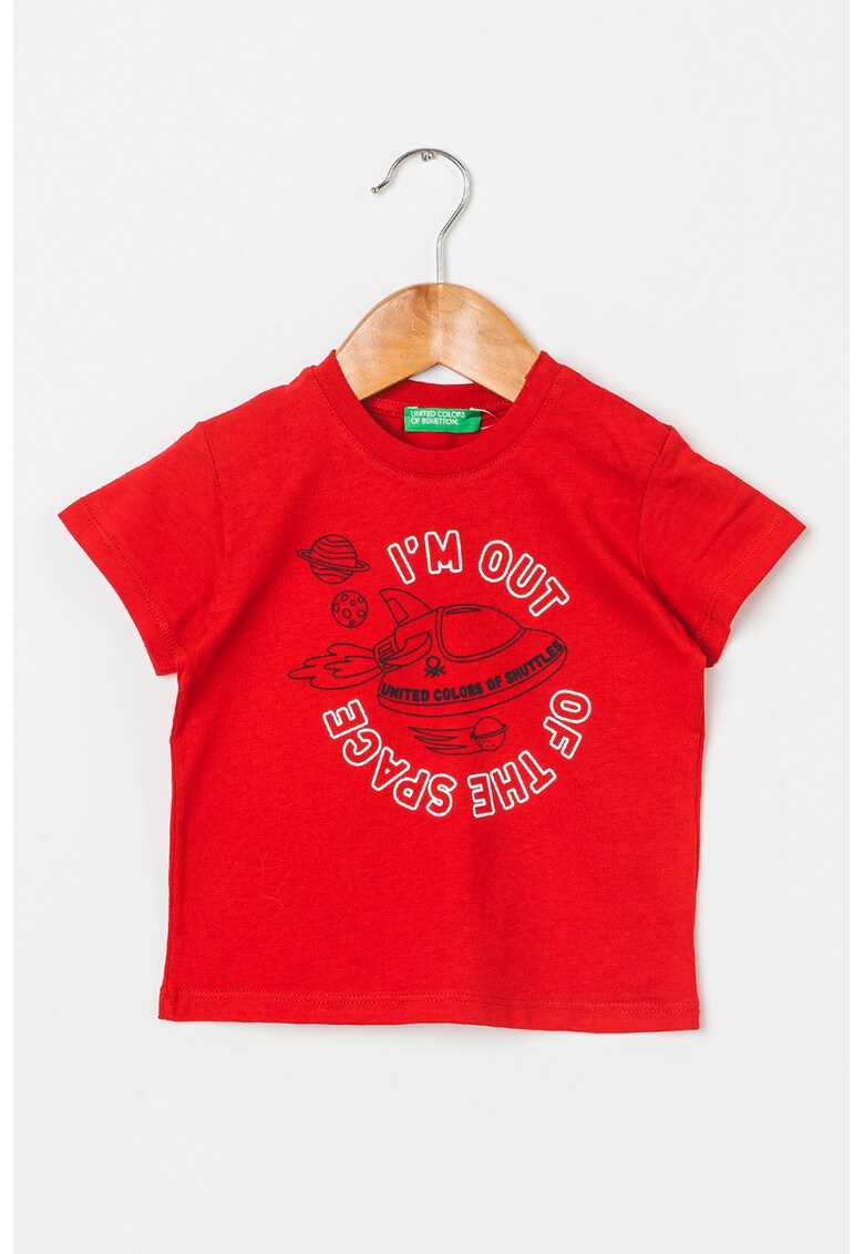 Tricou cu decolteu la baza gatului si imprimeu - Alb/Negru/Rosu inchis