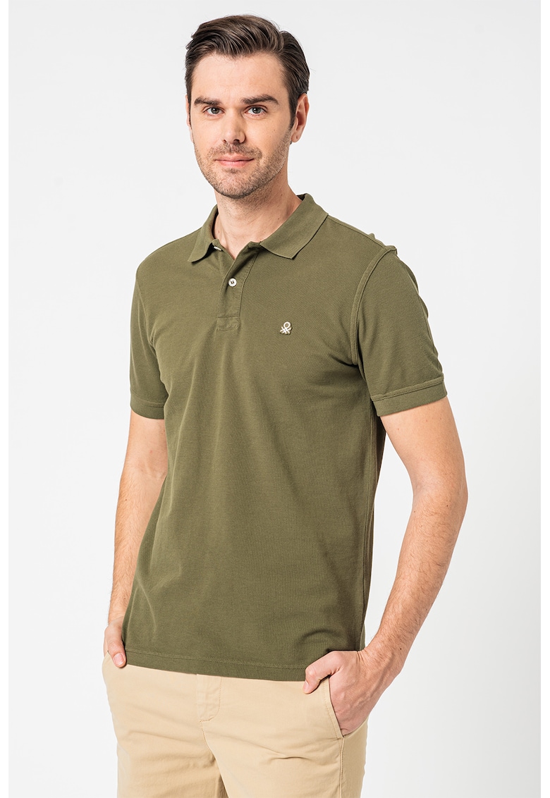 Тениска с яка и бродирано лого United Colors of Benetton