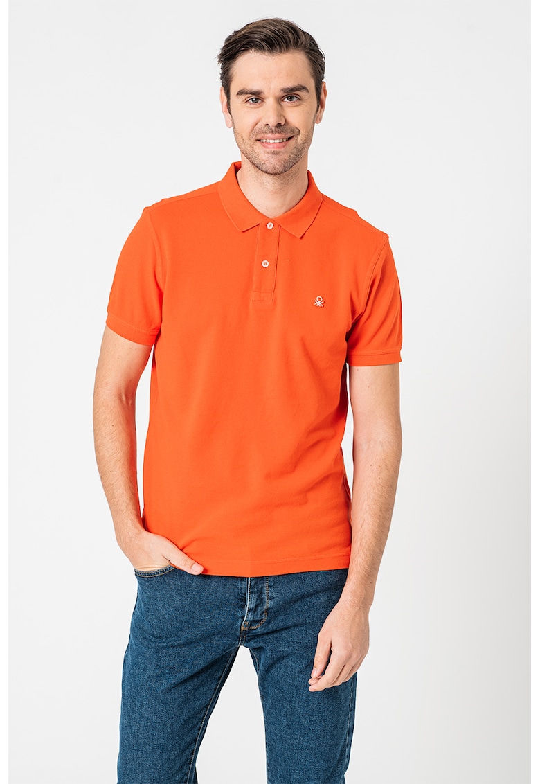 Тениска с яка и бродирано лого United Colors of Benetton