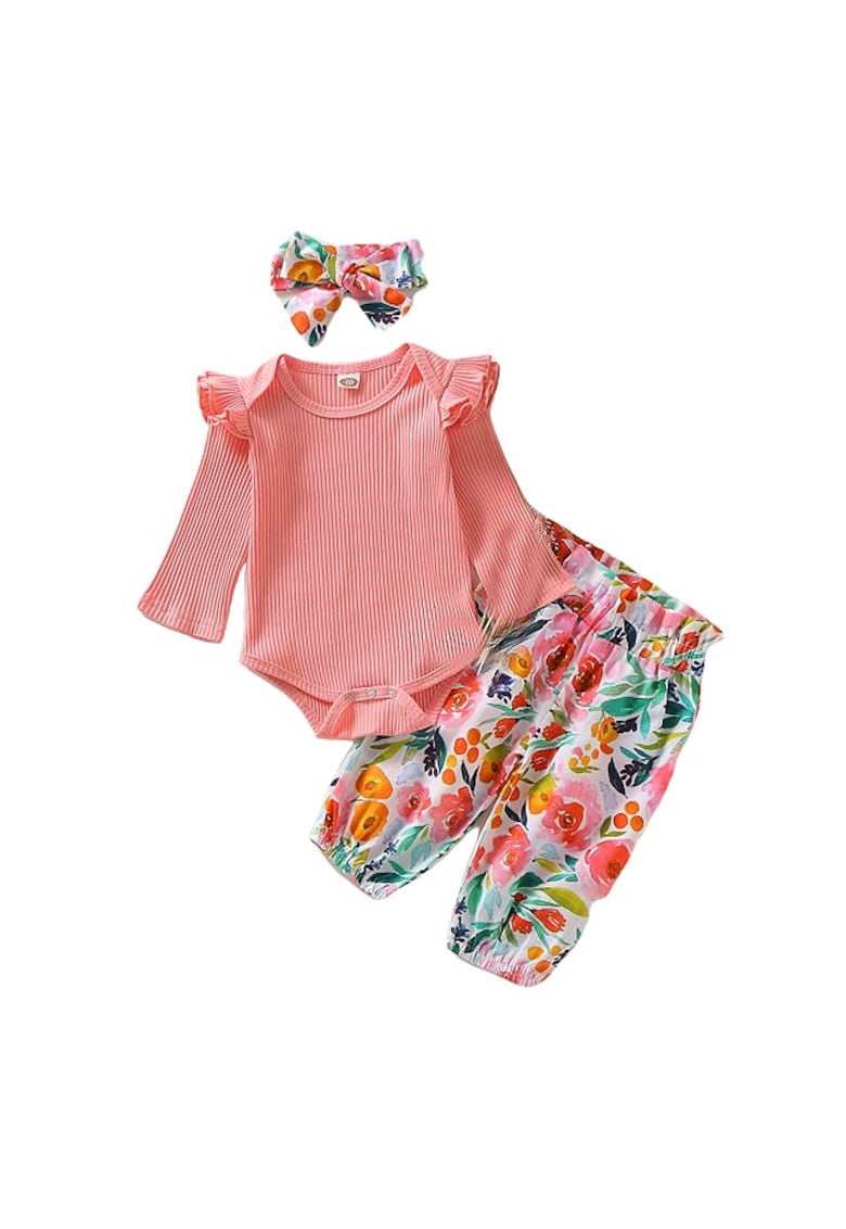 Compleu Cu Body Roz - Maneca lunga - Multicolor - Floral - Fete