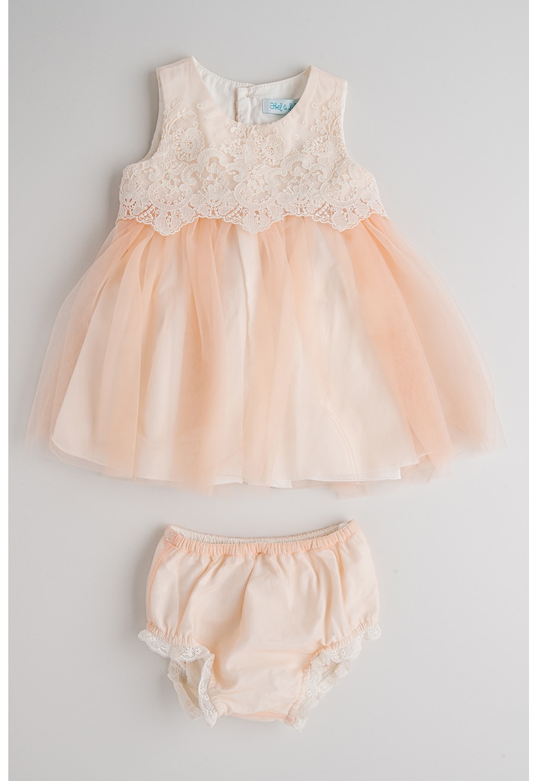 Rochie din tul fara maneci cu detalii brodate si chiloti