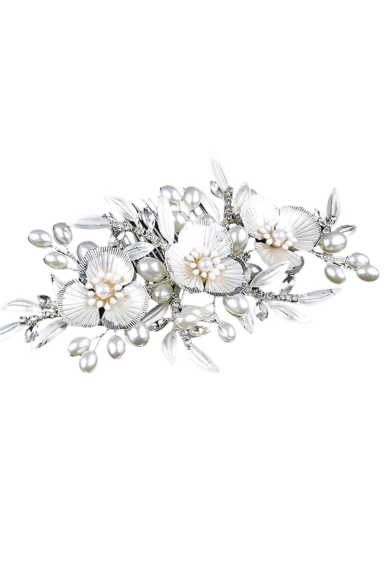 Accesoriu par - argintiu - cu flori - pietre si perle - Edia C5 -