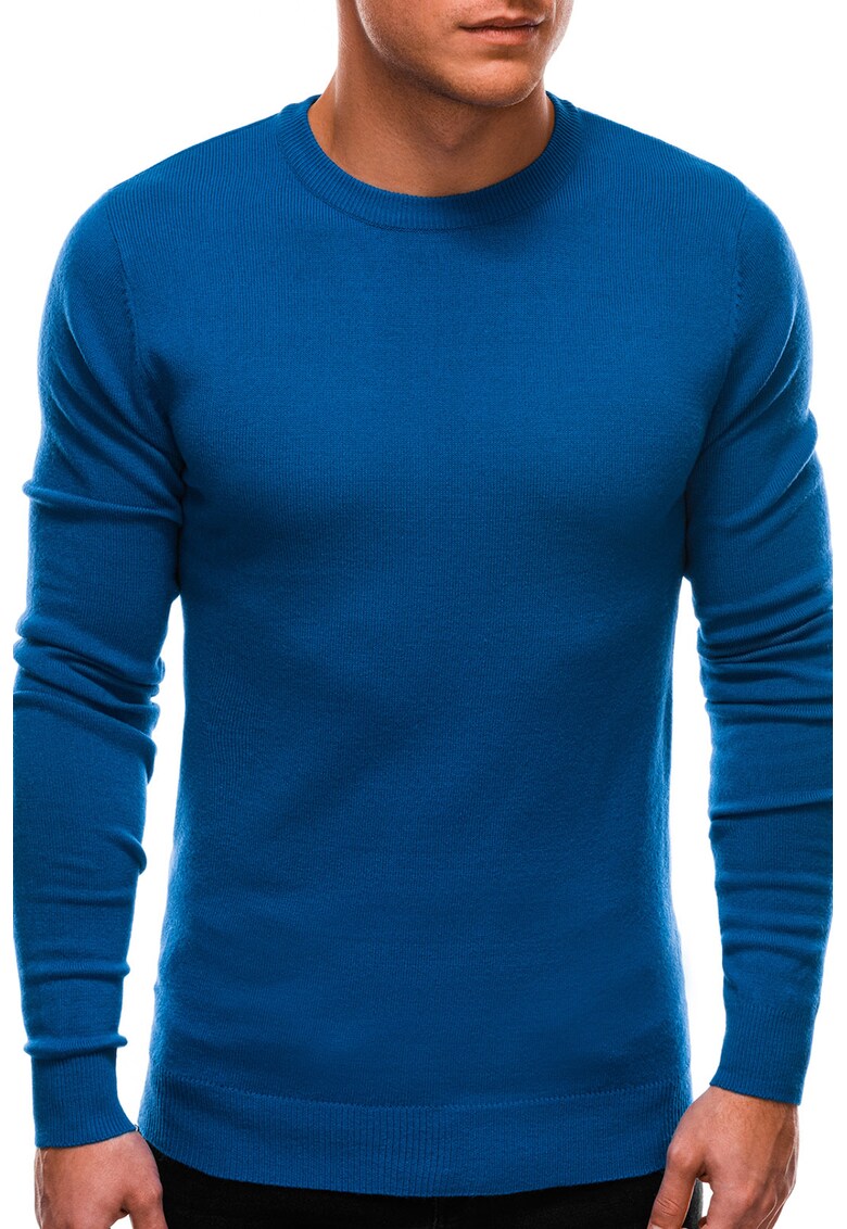 Pulover tricotat fin cu decolteu la baza gatului - Albastru royal