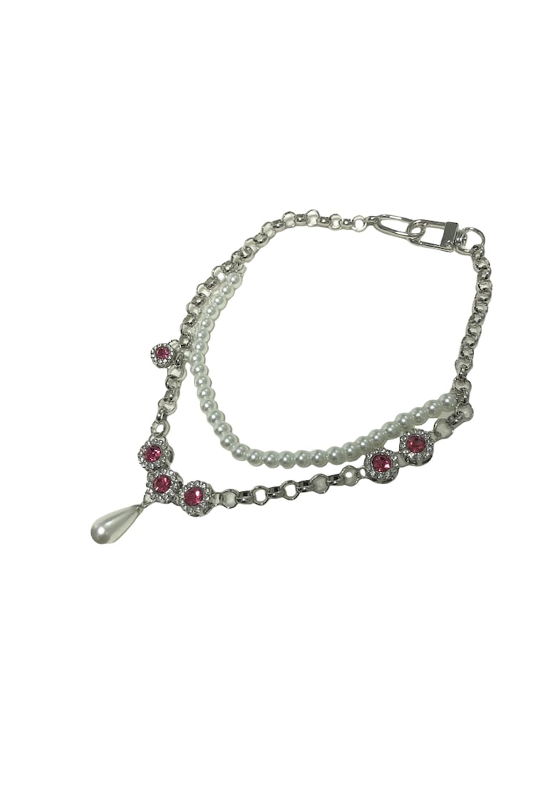 Colier argintiu - cu perle si pietre roz - Emeliana C1 -