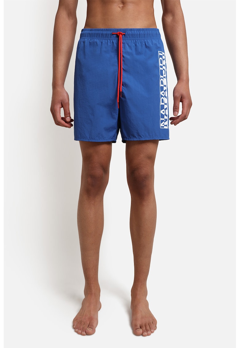 Pantaloni scurti de baie cu snur si imprimeu - Albastru royal