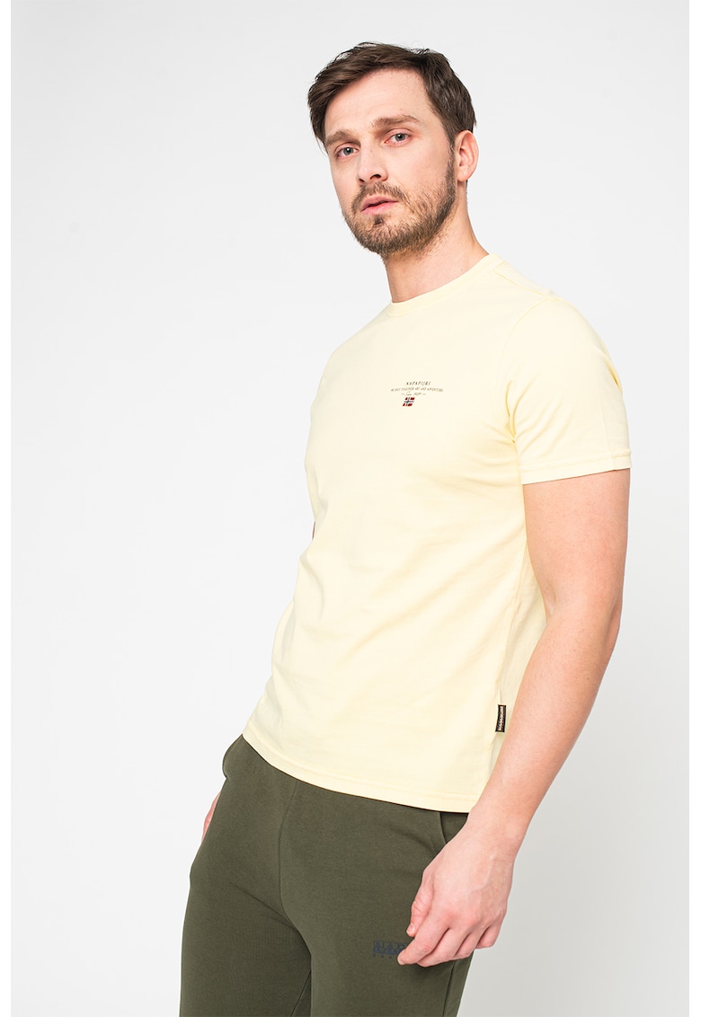 Tricou de bumbac cu decolteu la baza gatului Selbas - Galben pai