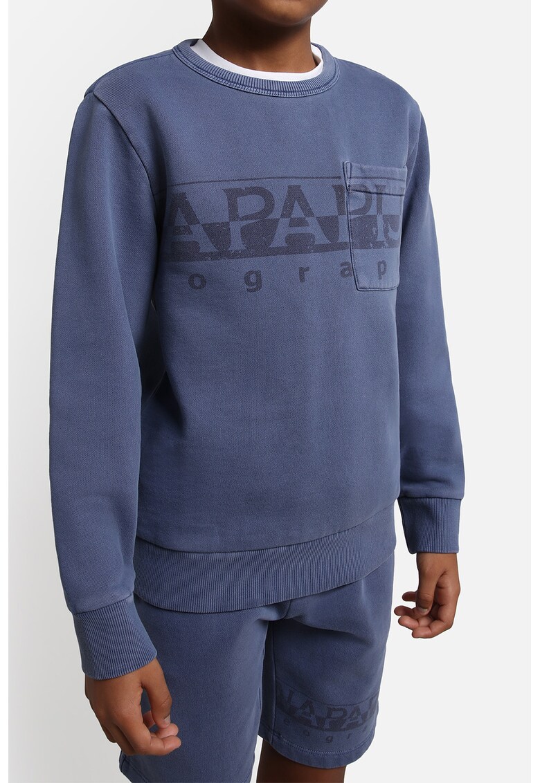 Bluza sport cu imprimeu si buzunar pe piept - Albastru prafuit