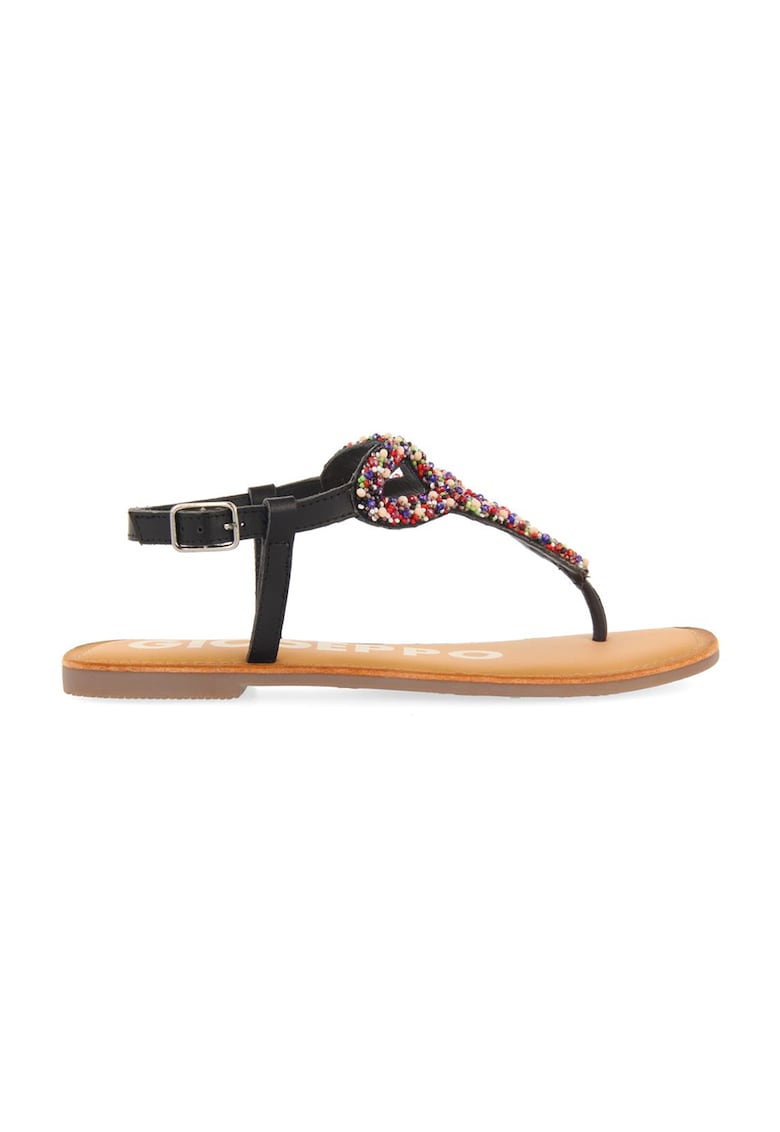Sandale din piele cu aplicatii cu margele multicolore Ypane