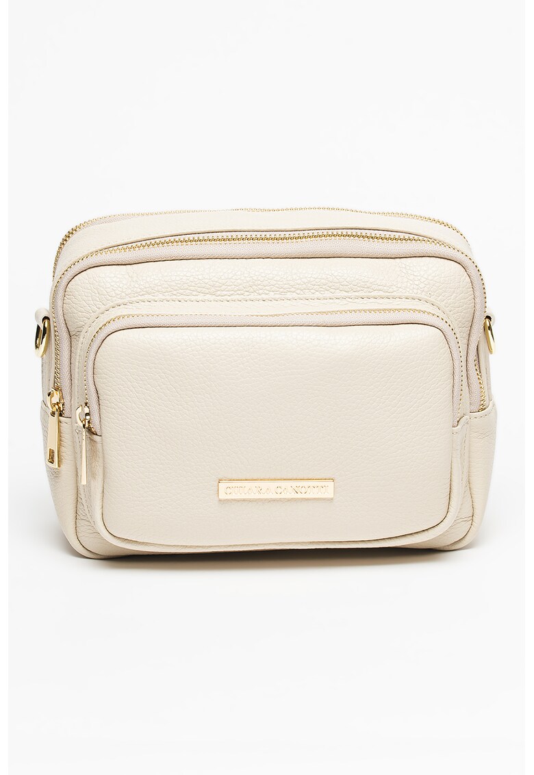 Geanta crossbody de piele cu buzunare multiple cu fermoar