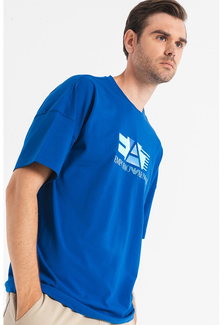 Tricou cu decolteu la baza gatului si imprimeu logo EA7  Imbracaminte