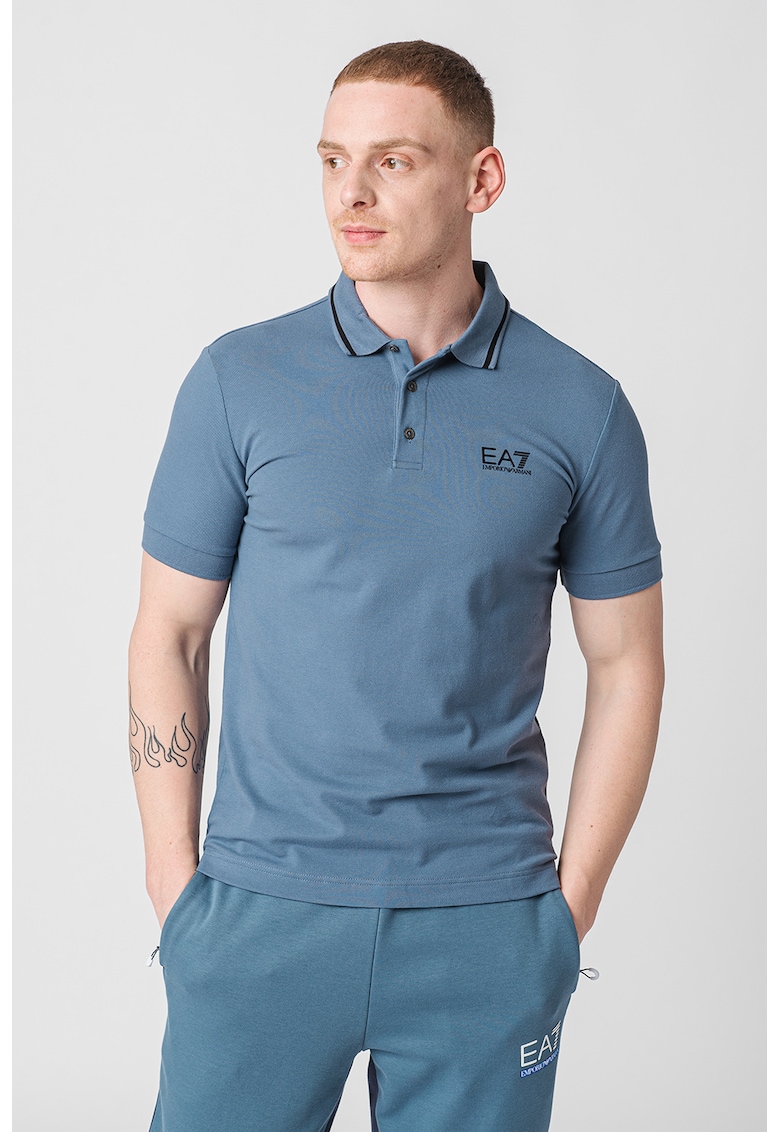 Tricou polo din material pique cu logo pe piept