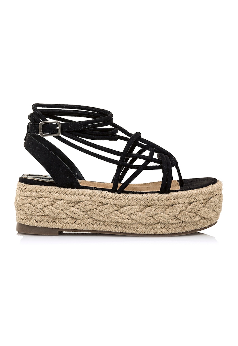 Sandale flatform tip espadrile de piele intoarsa ecologica