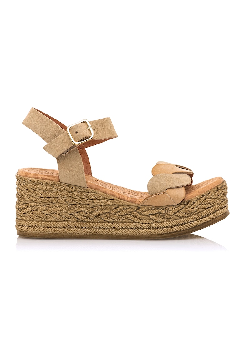 Sandale tip espadrile de piele intoarsa