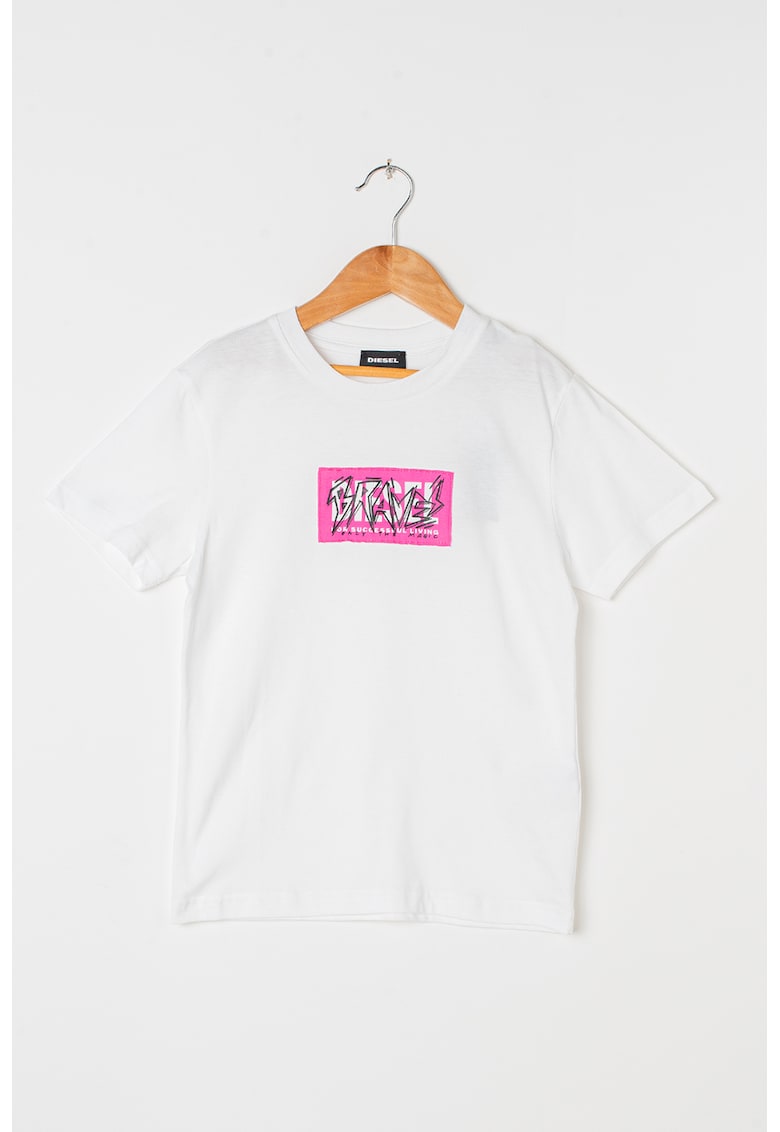 Tricou de bumbac cu imprimeu logo - Alb/Roz aprins