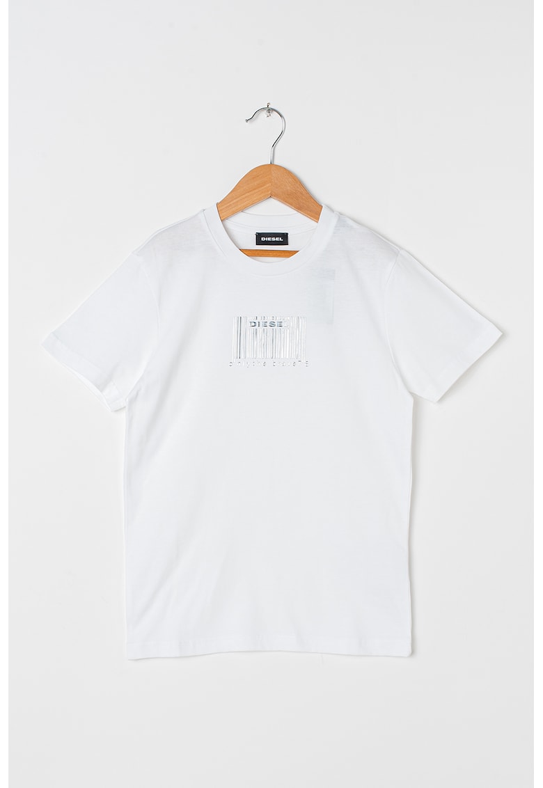 Tricou de bumbac cu decolteu la baza gatului - Alb optic