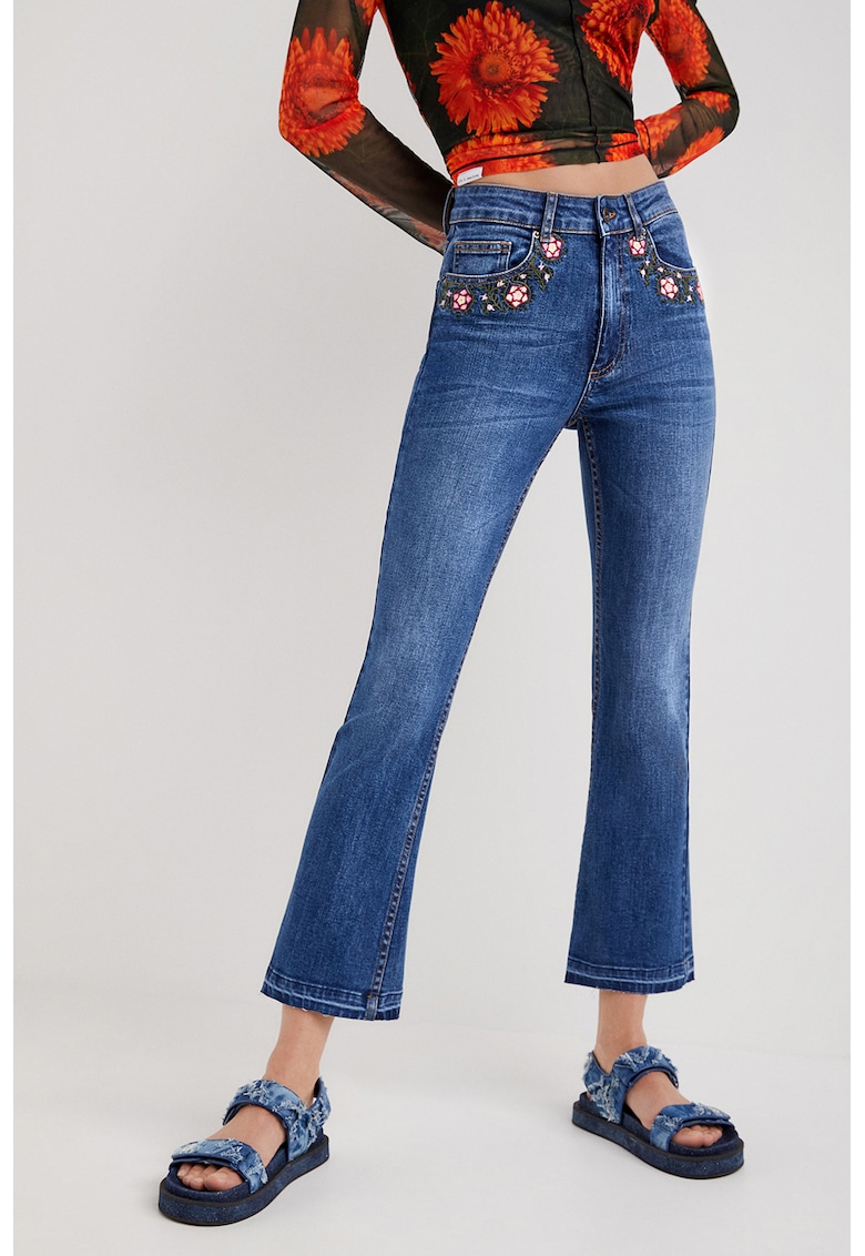 Blugi kickflare crop - Albastru inchis
